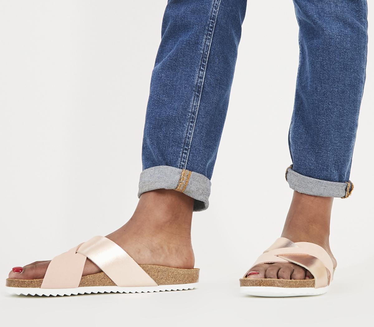 OFFICE Soho Cross Strap Sandal Nude Suede Rose Gold Mix