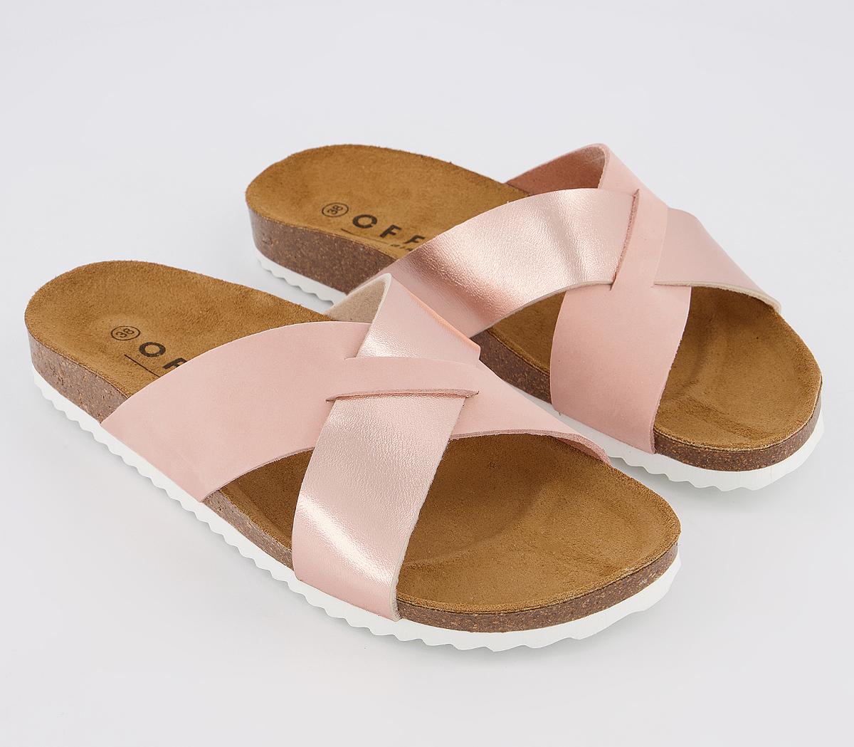 OFFICE Soho Cross Strap Sandals Nude Suede Rose Gold Mix - Women’s Sandals