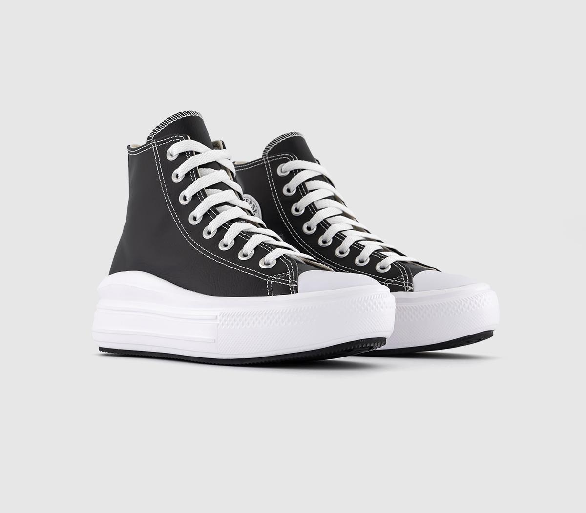 Converse Womens All Star Move Platform Trainers Black White Lthr Leather, 3