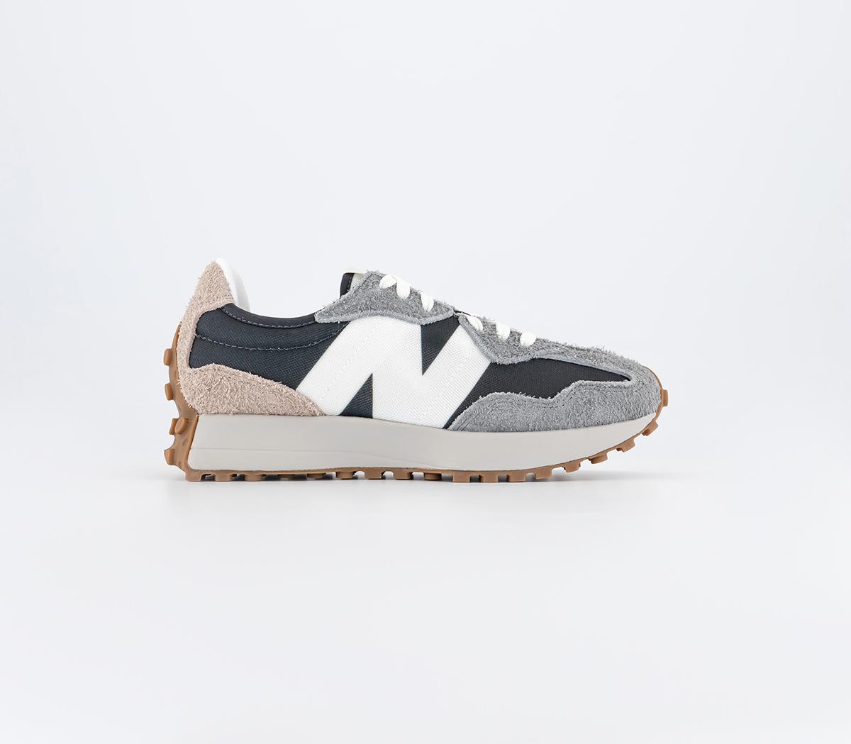 New Balance 327 trainers BLACK Grey Off White with gum sole - ALL SIZES