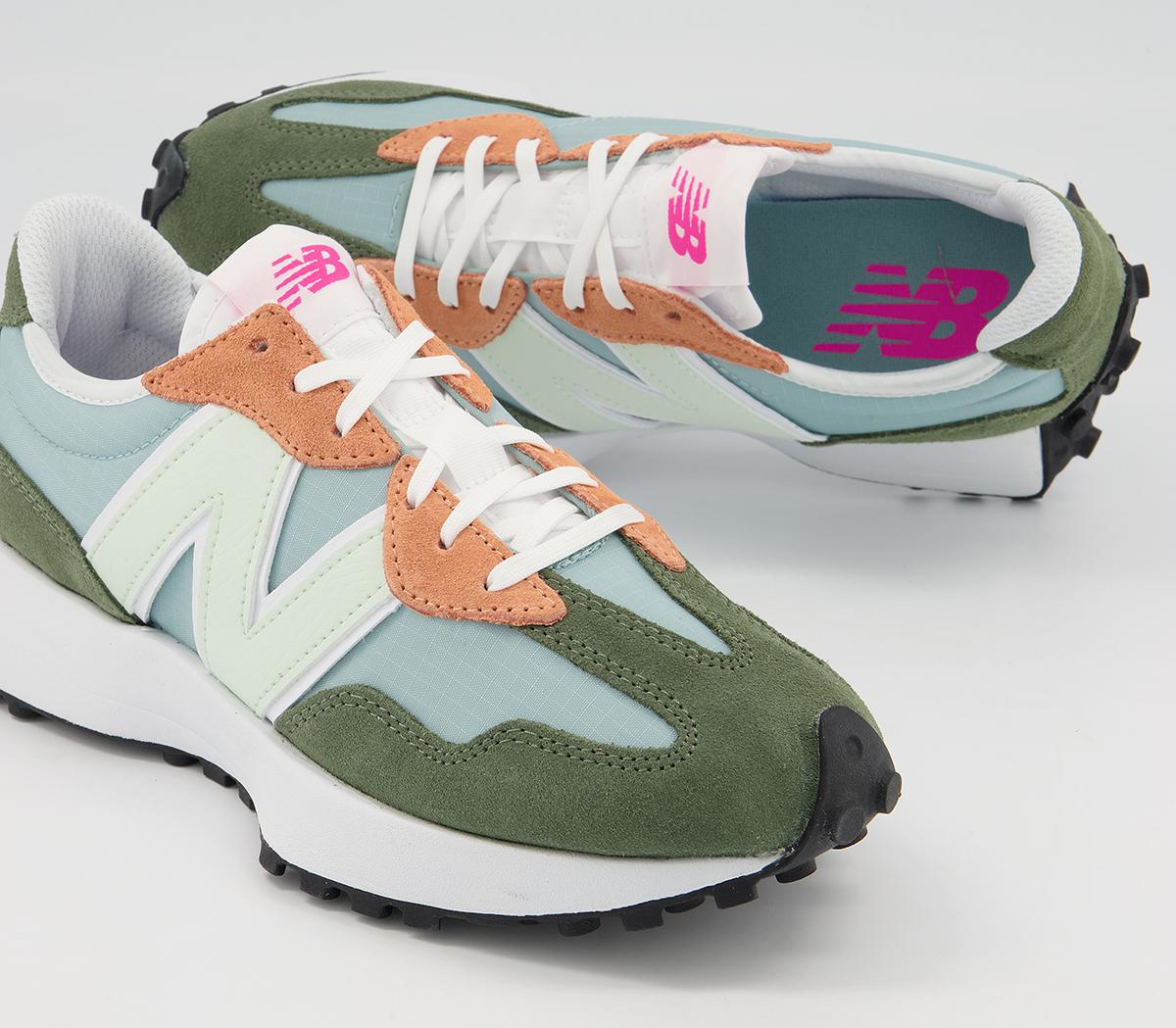 New Balance 327 Trainers Norway Spruce Storm Blue Pink Women's Trainers