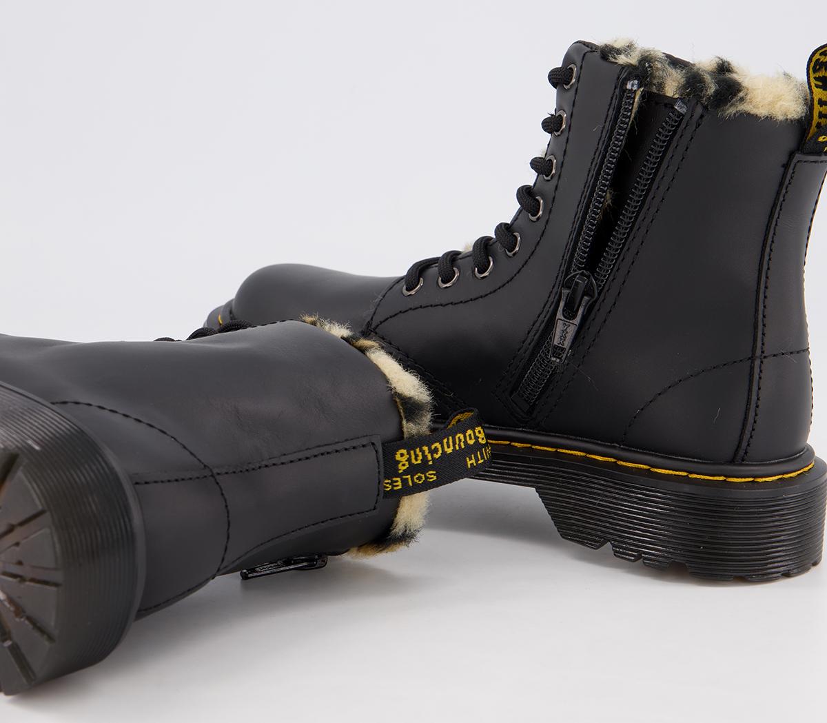 Martens Serena Junior Inside Zip Lace Boots Black Leopard Faux