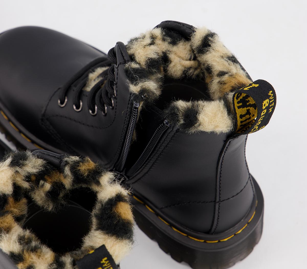 Martens Serena Junior Inside Zip Lace Boots Black Leopard Faux