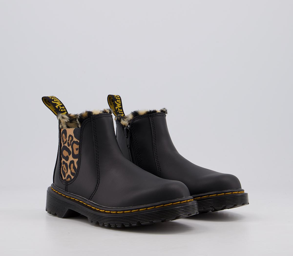 Dr. Martens Leonore Chealsea Boots Jnr Black Leopard Faux Fur Unisex
