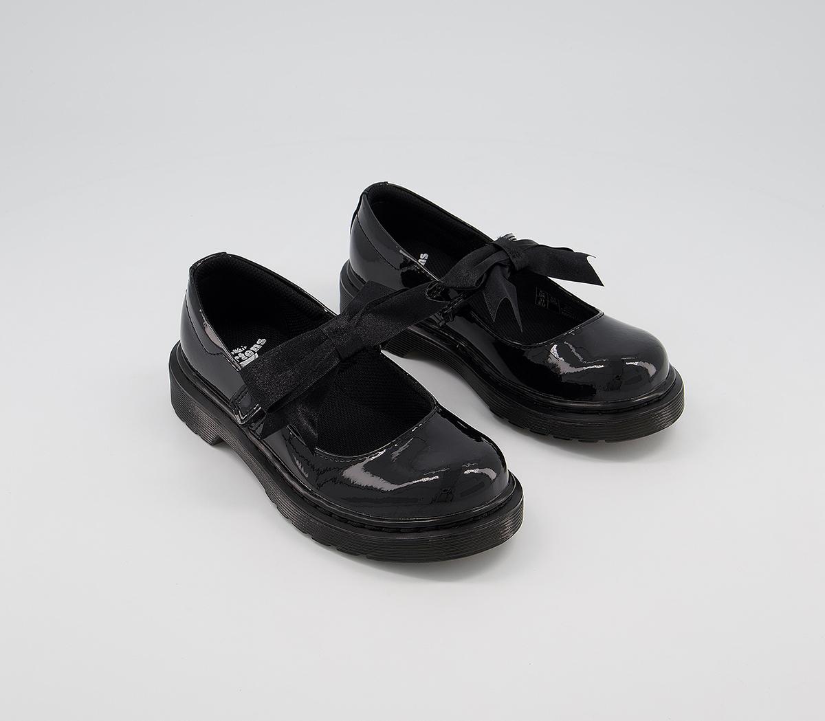 dr. martens kids maccy ii bow mary jane jnr black patent leather, 11 youth