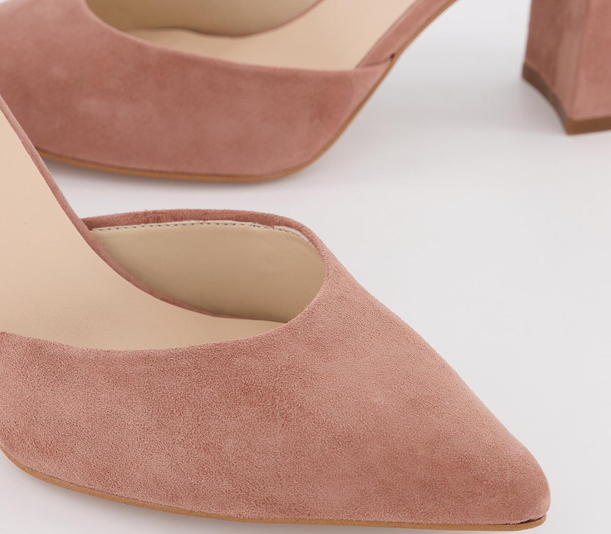 OFFICE Minnie Ankle Strap Court Heels Dusty Pink Suede - Mid Heels