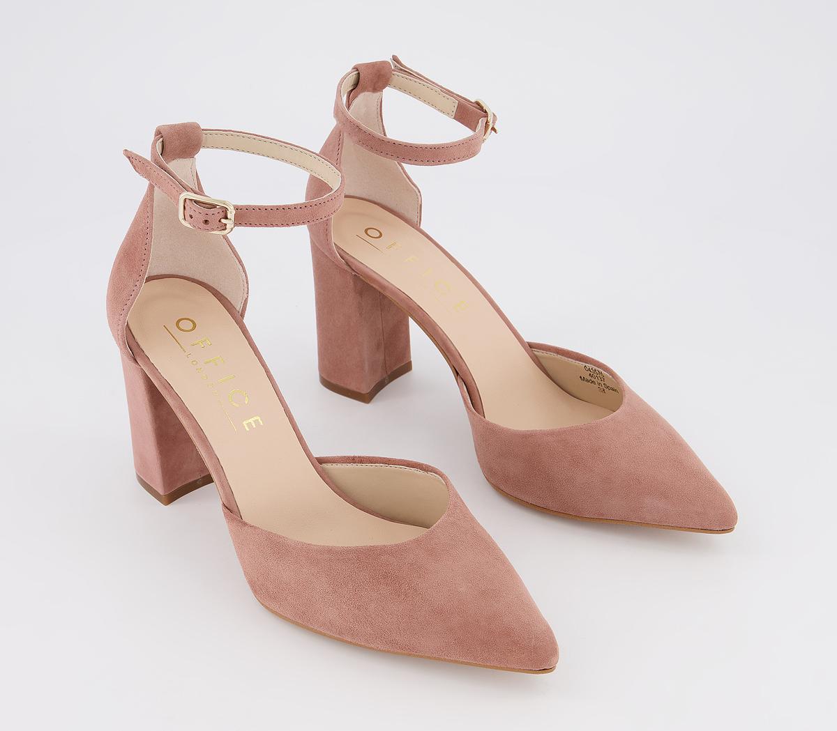OFFICE Minnie Ankle Strap Court Heels Dusty Pink Suede - Mid Heels