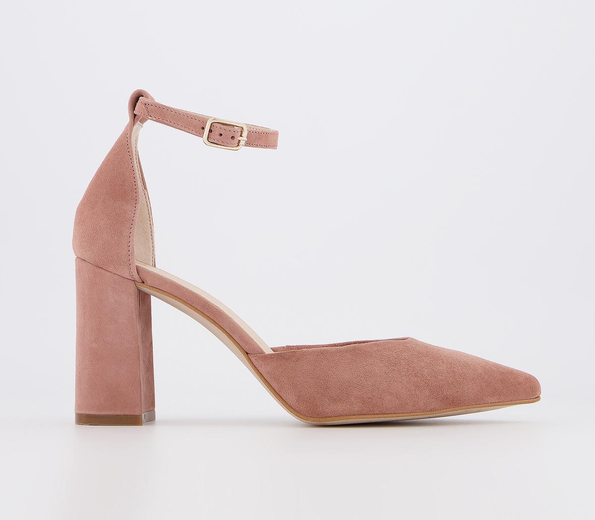 OFFICE Minnie Ankle Strap Court Heels Dusty Pink Suede - Mid Heels