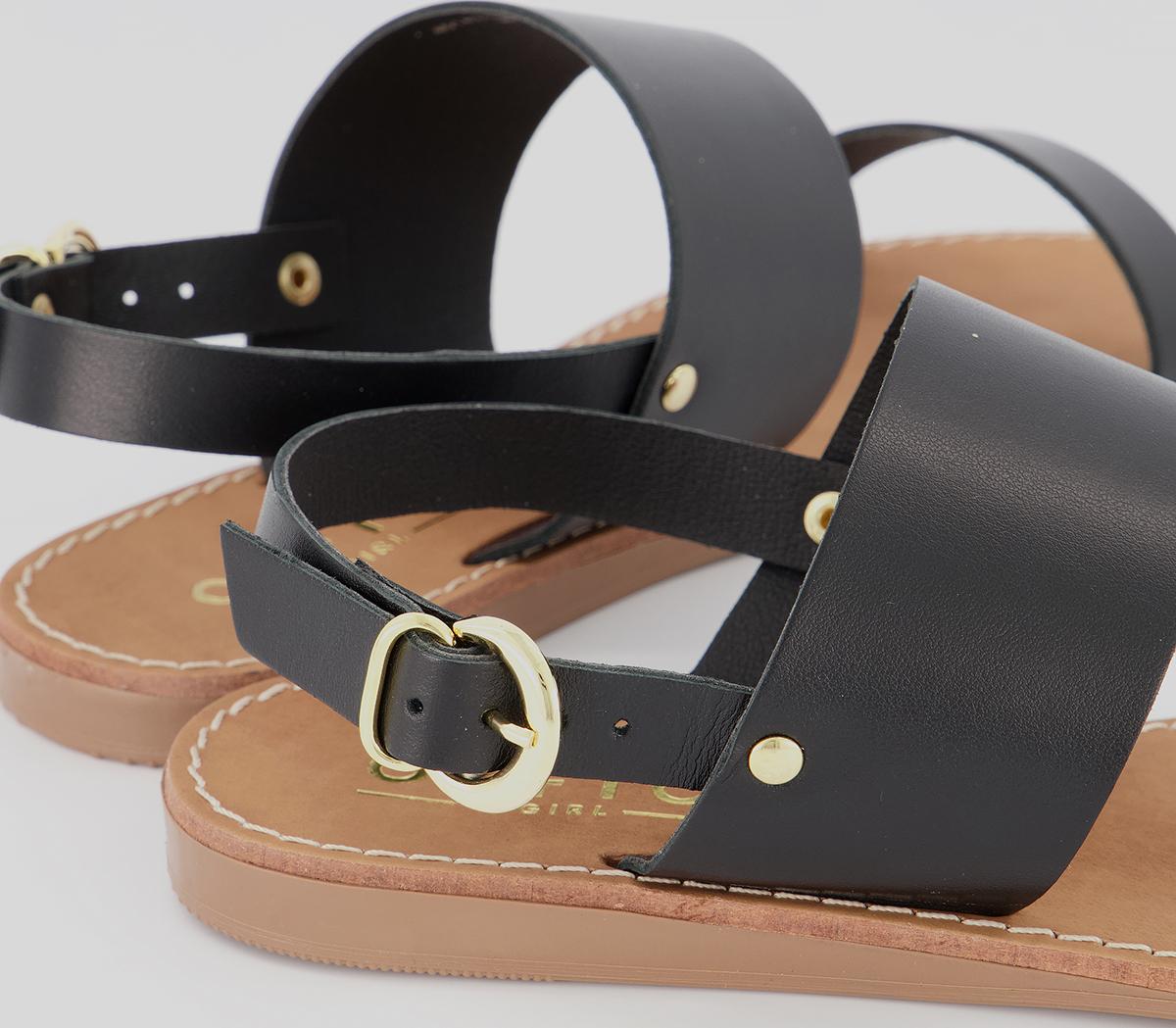 OFFICE Sweets Flat Sandals Black Leather - Women’s Sandals