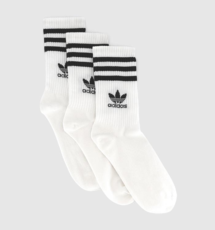 adidas Mid Cut Crew Socks 3 Pack White Black