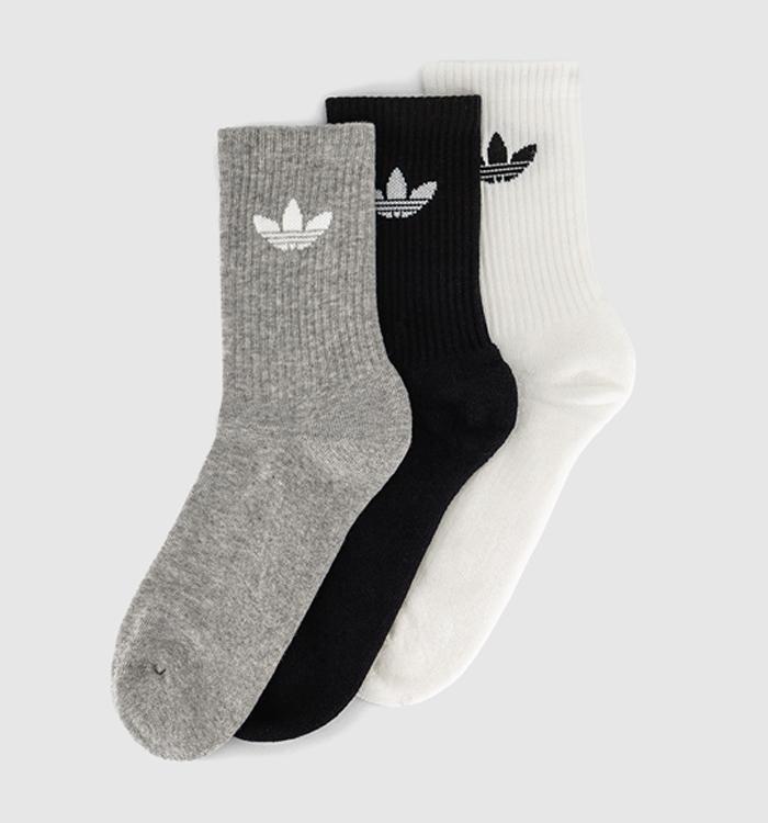 adidas Mid Cut Crew Socks 3 pack White Grey Black