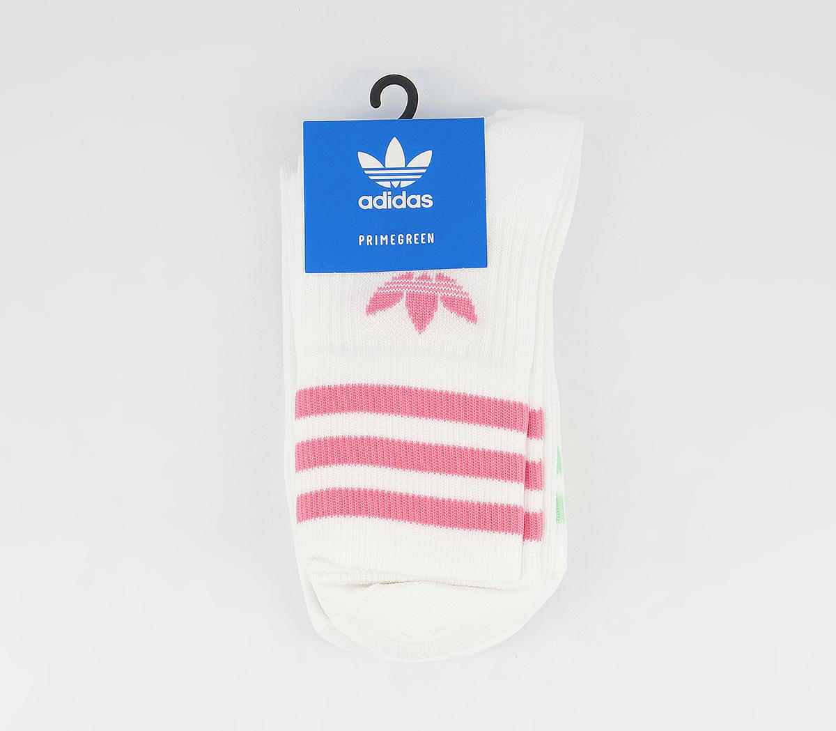 adidasMid Cut Crew Socks 3 PackWhite Pink Yellow