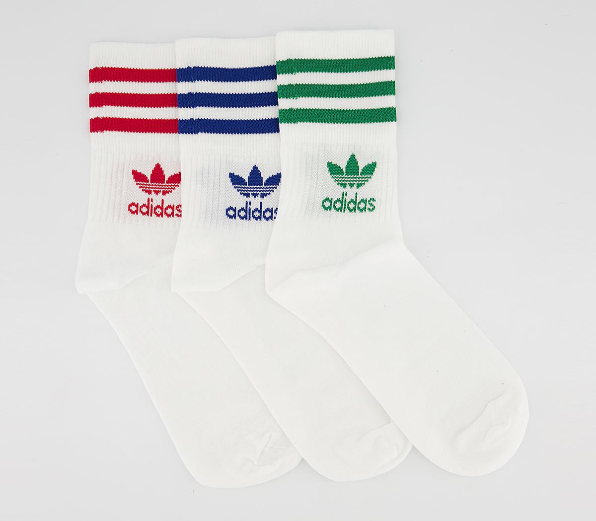 Mid Cut Crew Socks 3pack White Blue Green Red - Accessories
