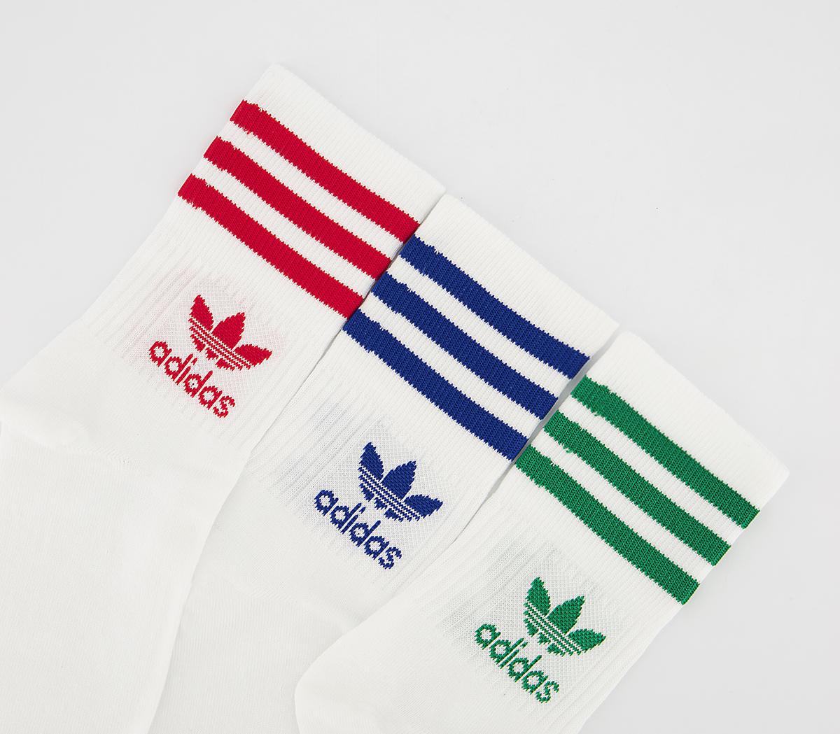 adidas Mid Cut Crew Socks 3pack adidas Mid Cut Crew Socks 3pack White Blue Green Red
