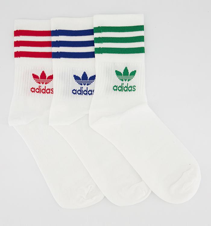 adidas Mid Cut Crew Socks 3pack White Blue Green Red