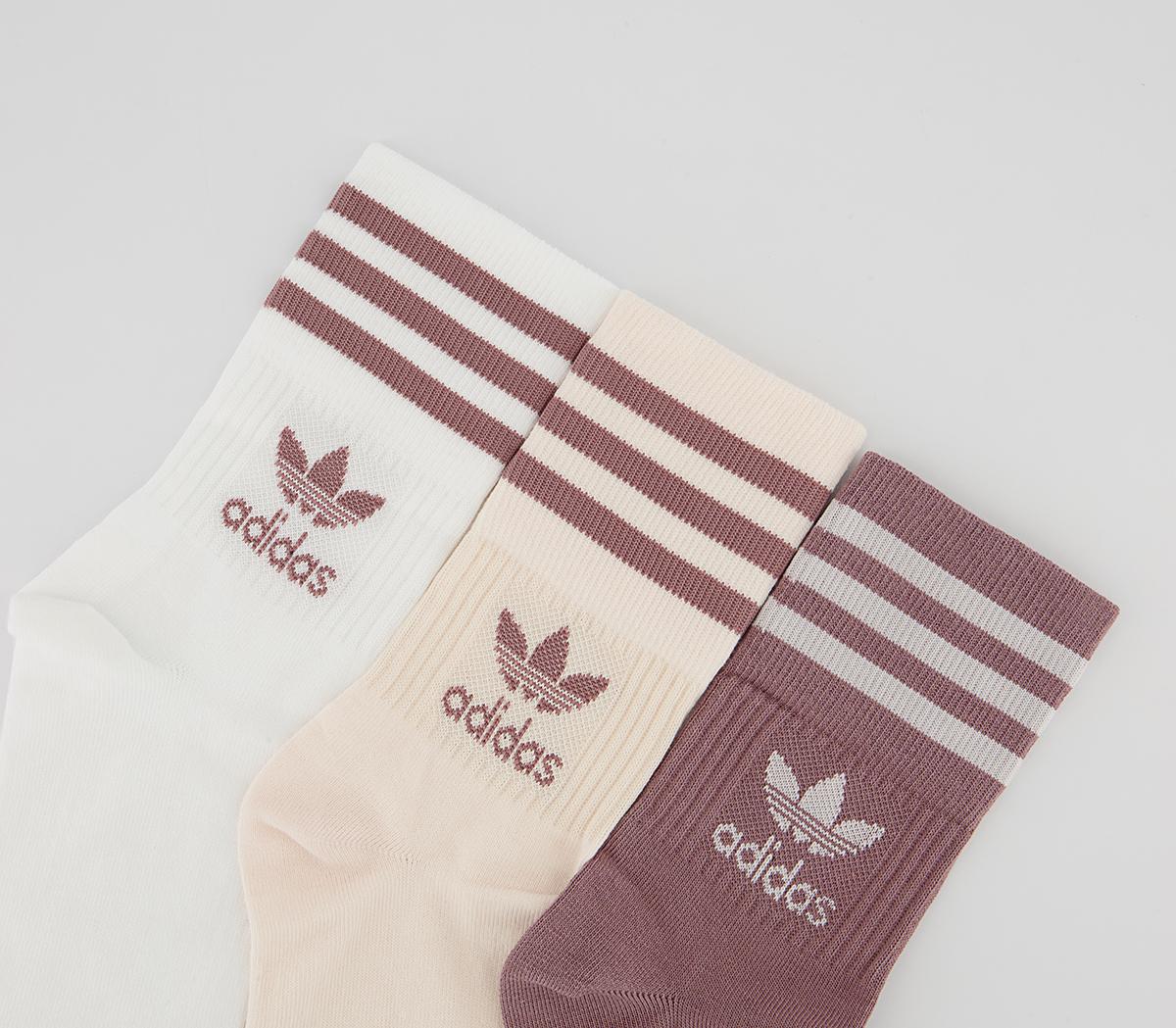 adidas Mid Cut Crew 3 pack Socks adidas Mid Cut Crew 3 pack Socks White Cream Brown