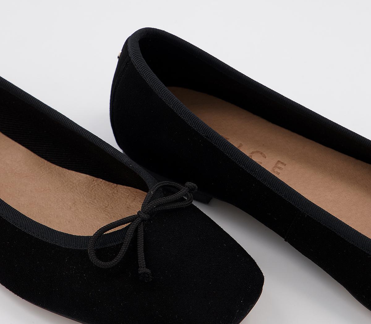 OFFICEFly away Square Toe Bow Ballerina FlatsBlack Suede