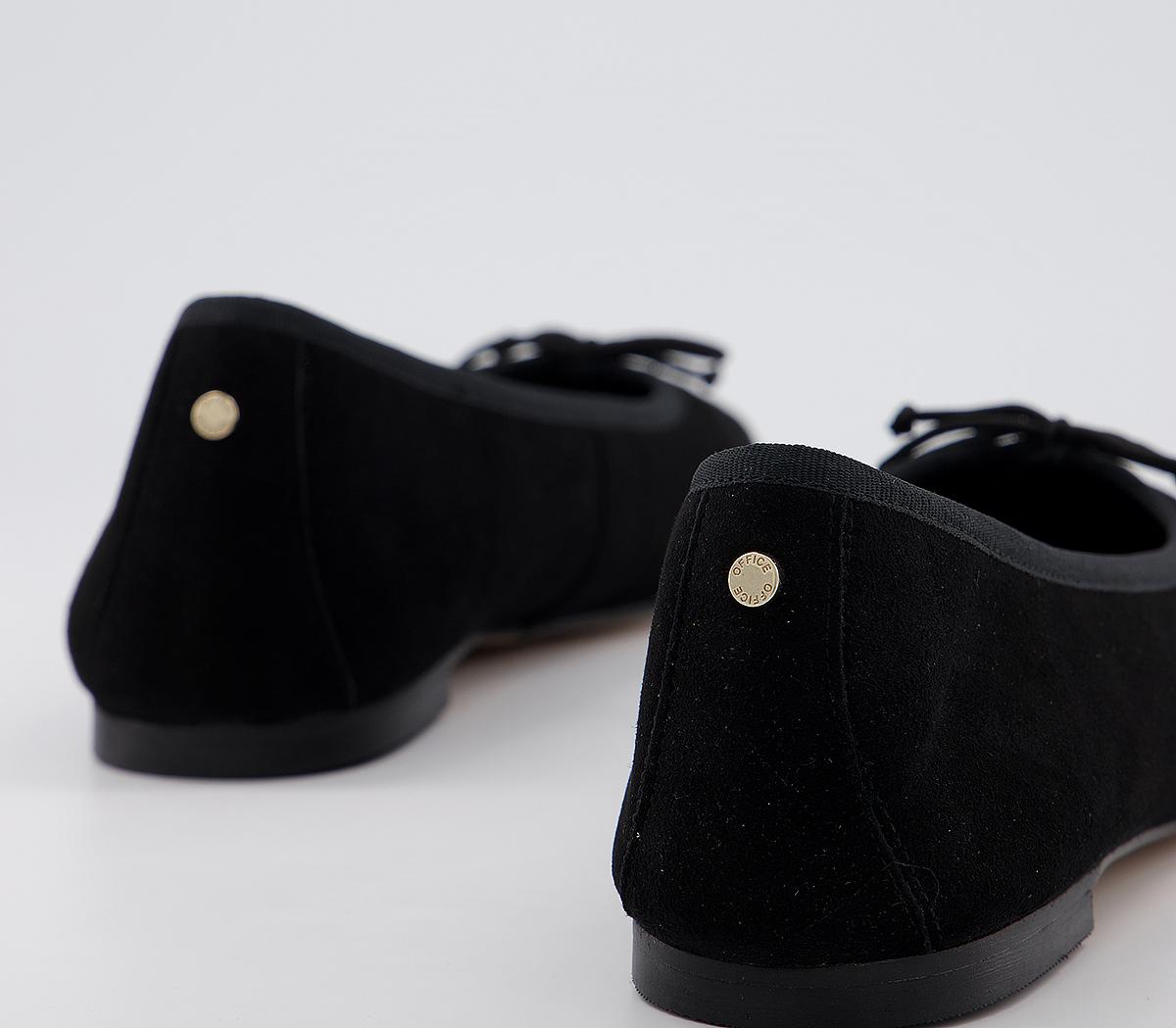 OFFICEFly away Square Toe Bow Ballerina FlatsBlack Suede
