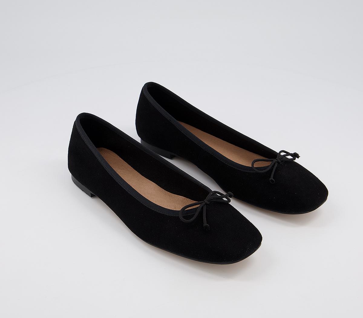 OFFICEFly away Square Toe Bow Ballerina FlatsBlack Suede