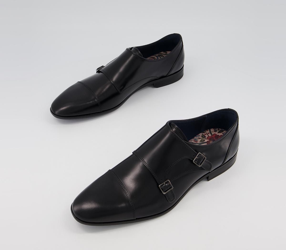 Poste Pascal Toecap Monk Shoes Black Leather - Men’s Smart Shoes