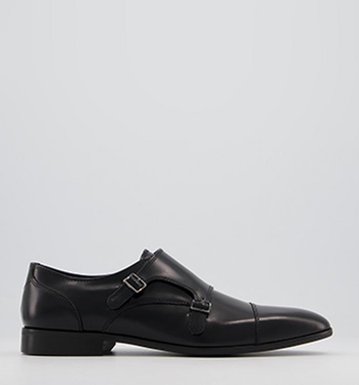 Poste Pascal Toecap Monk Shoes Black Leather