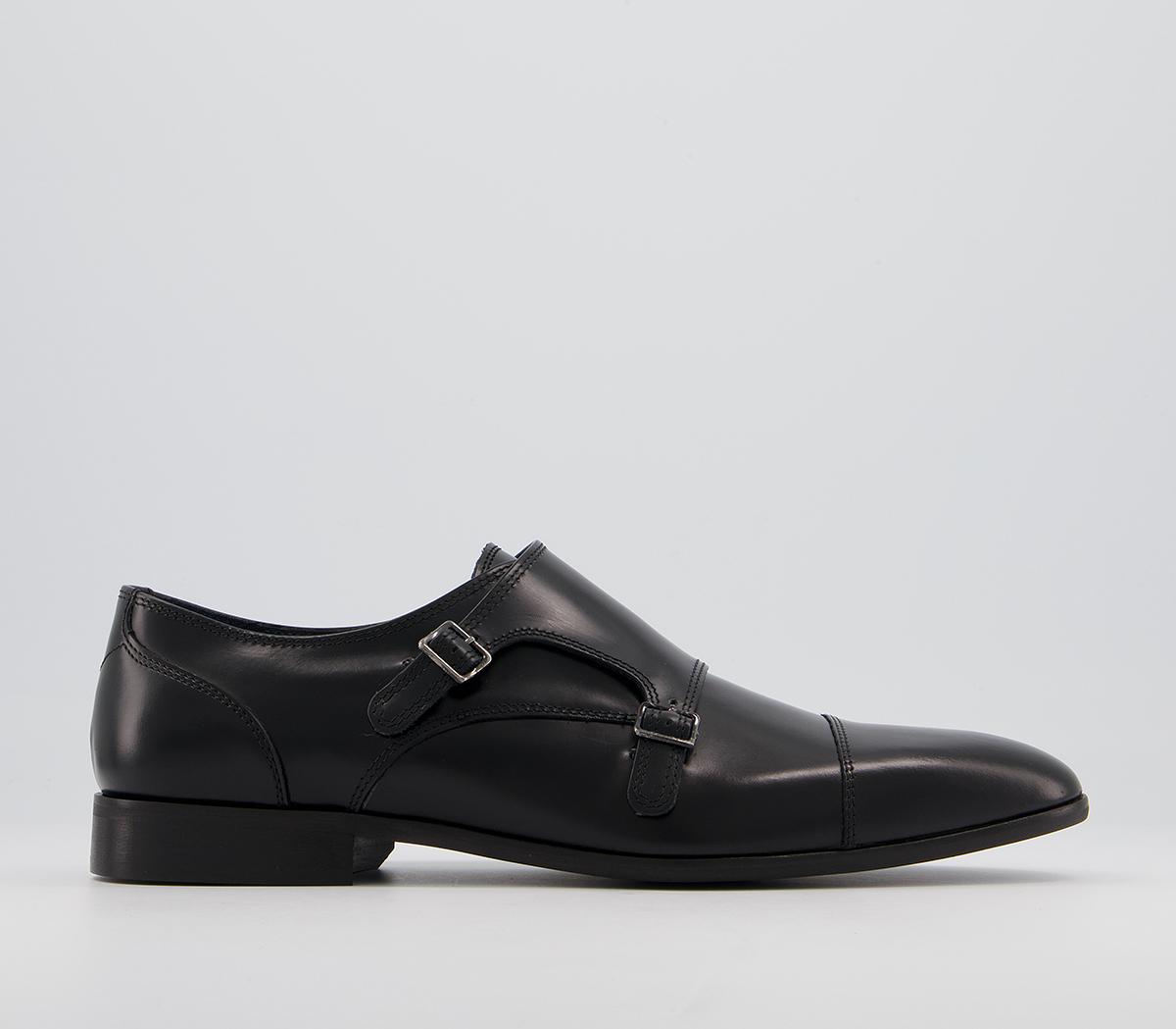 Poste Pascal Toecap Monk Shoes Black Leather - Men’s Smart Shoes
