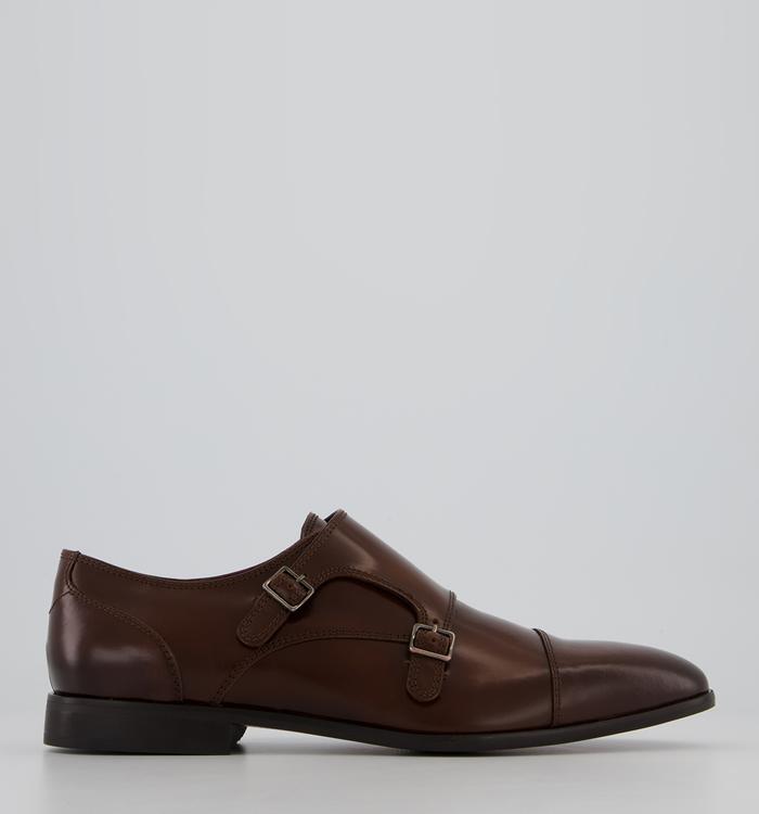 Poste Pascal Toecap Monk Shoes Tan Leather