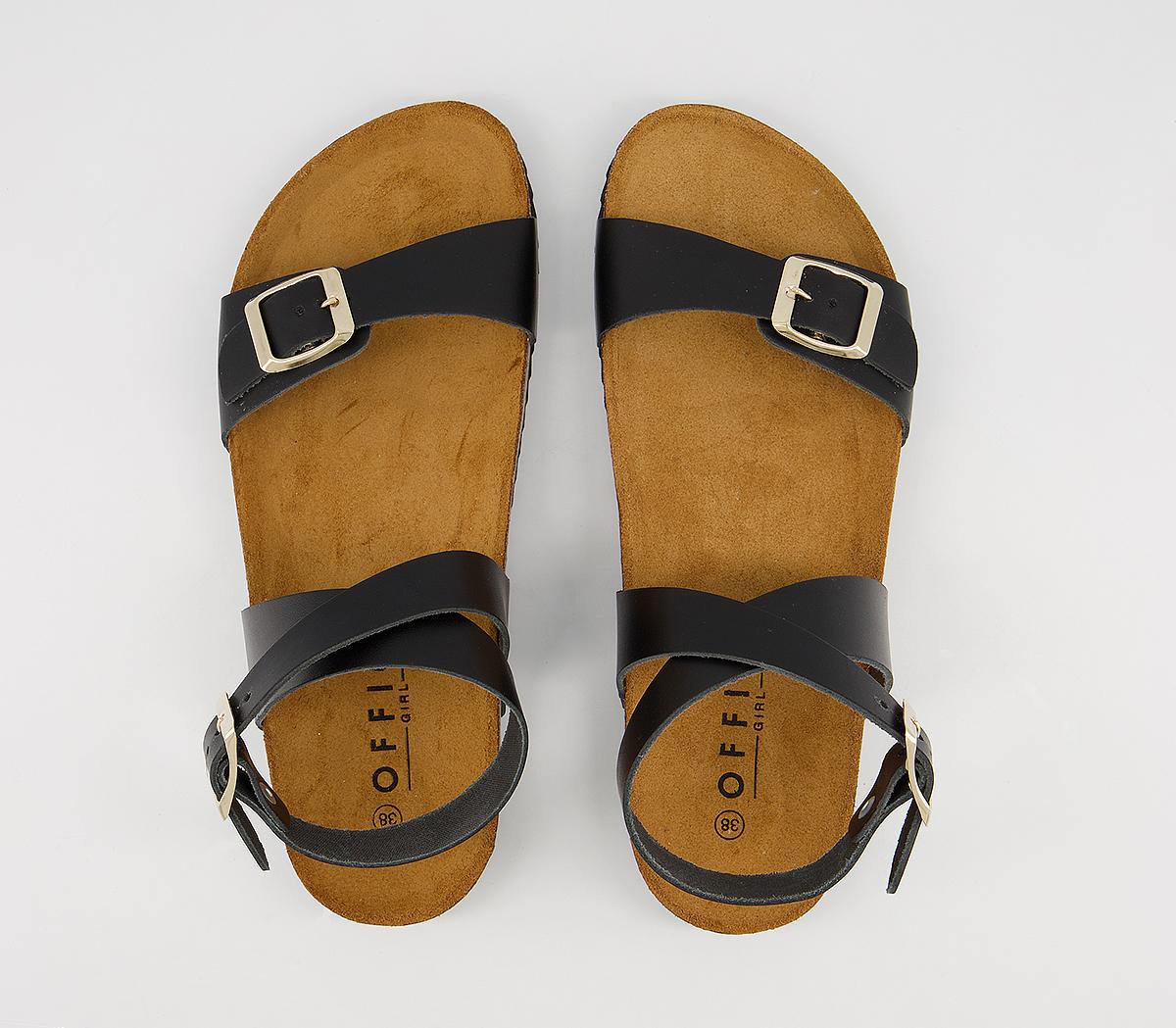 OFFICESkala Footbed SandalsBlack Leather
