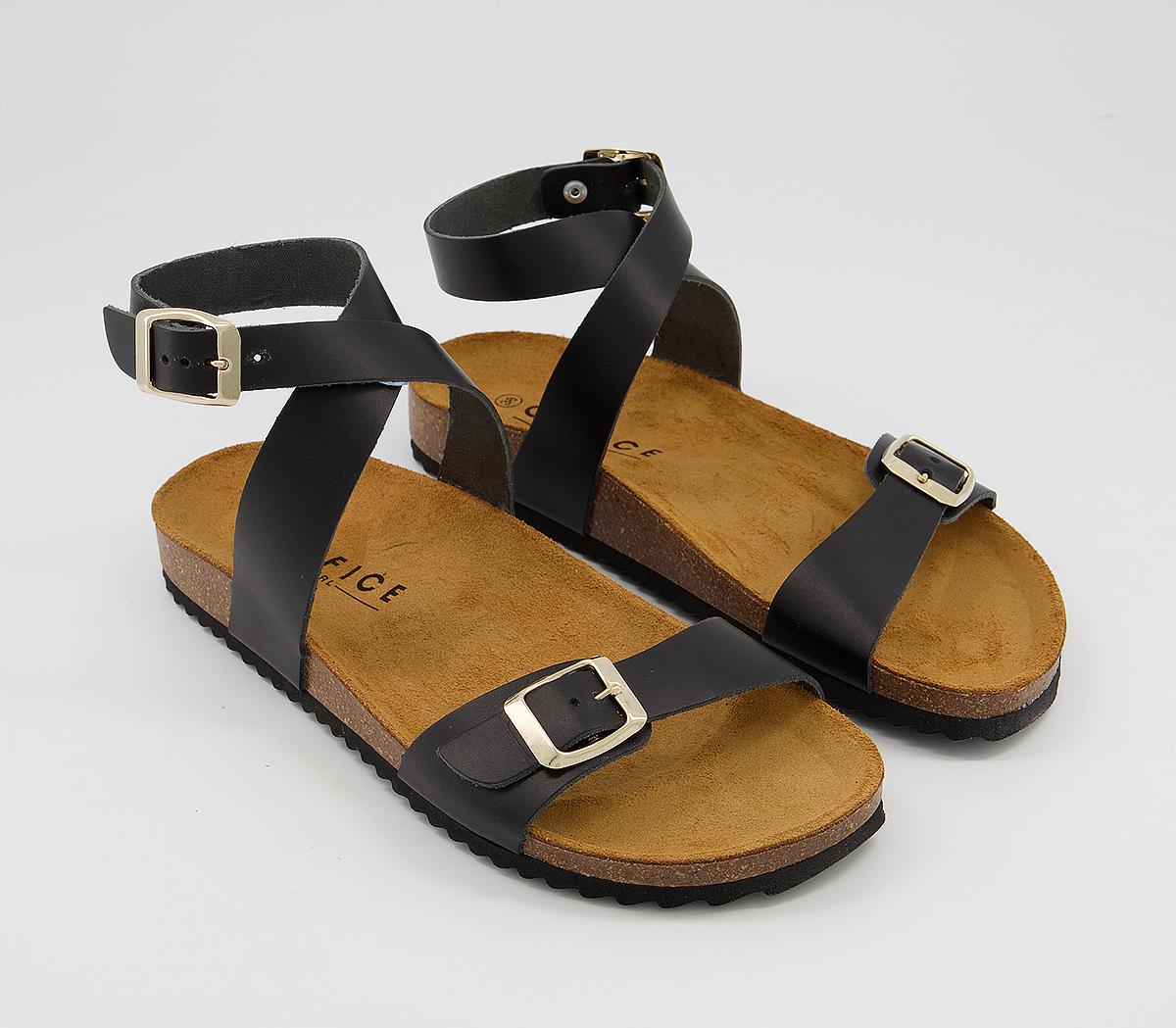 OFFICESkala Footbed SandalsBlack Leather
