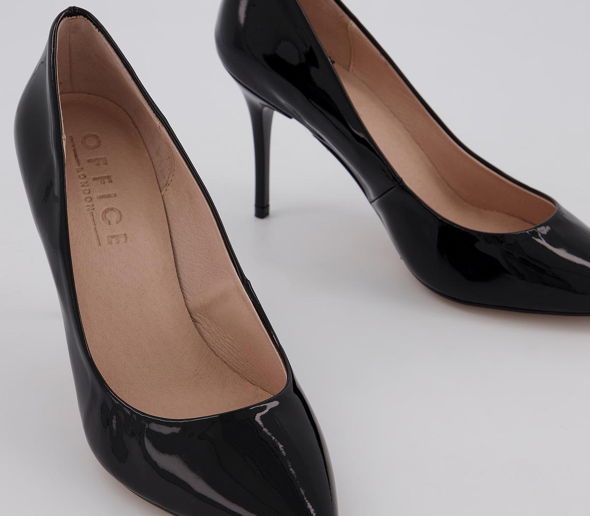 Black Patent Leather Black Court Heels Round Toe OFFICE Ministry- Mid Heel Court  Black Patent Leather