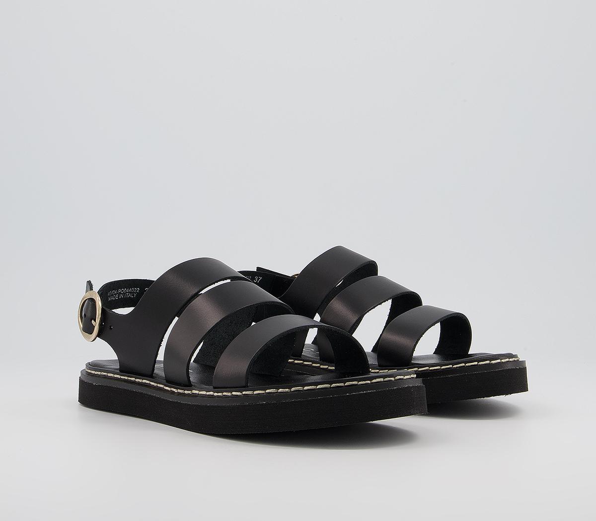 OFFICE Scandi Flatform Sandals Black Leather - Women’s Sandals