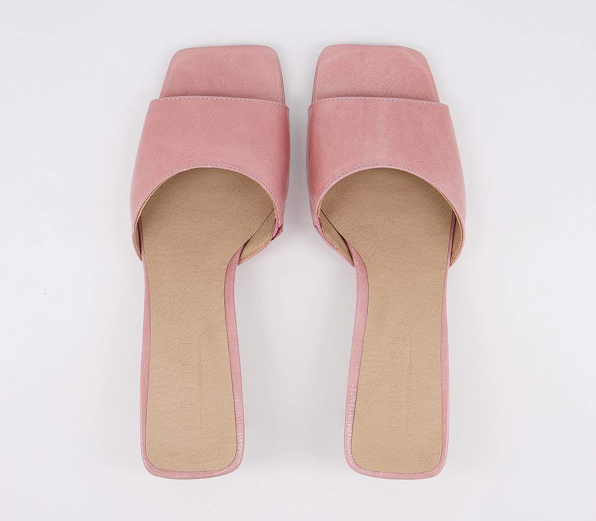 OFFICE Magna Low Heel Mules Pink Leather - Mid Heels