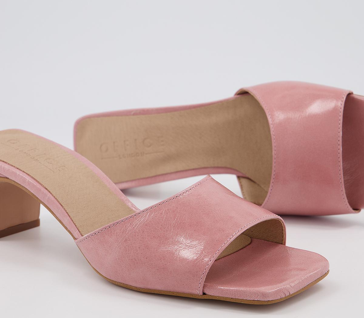 OFFICE Magna Low Heel Mules Pink Leather - Mid Heels