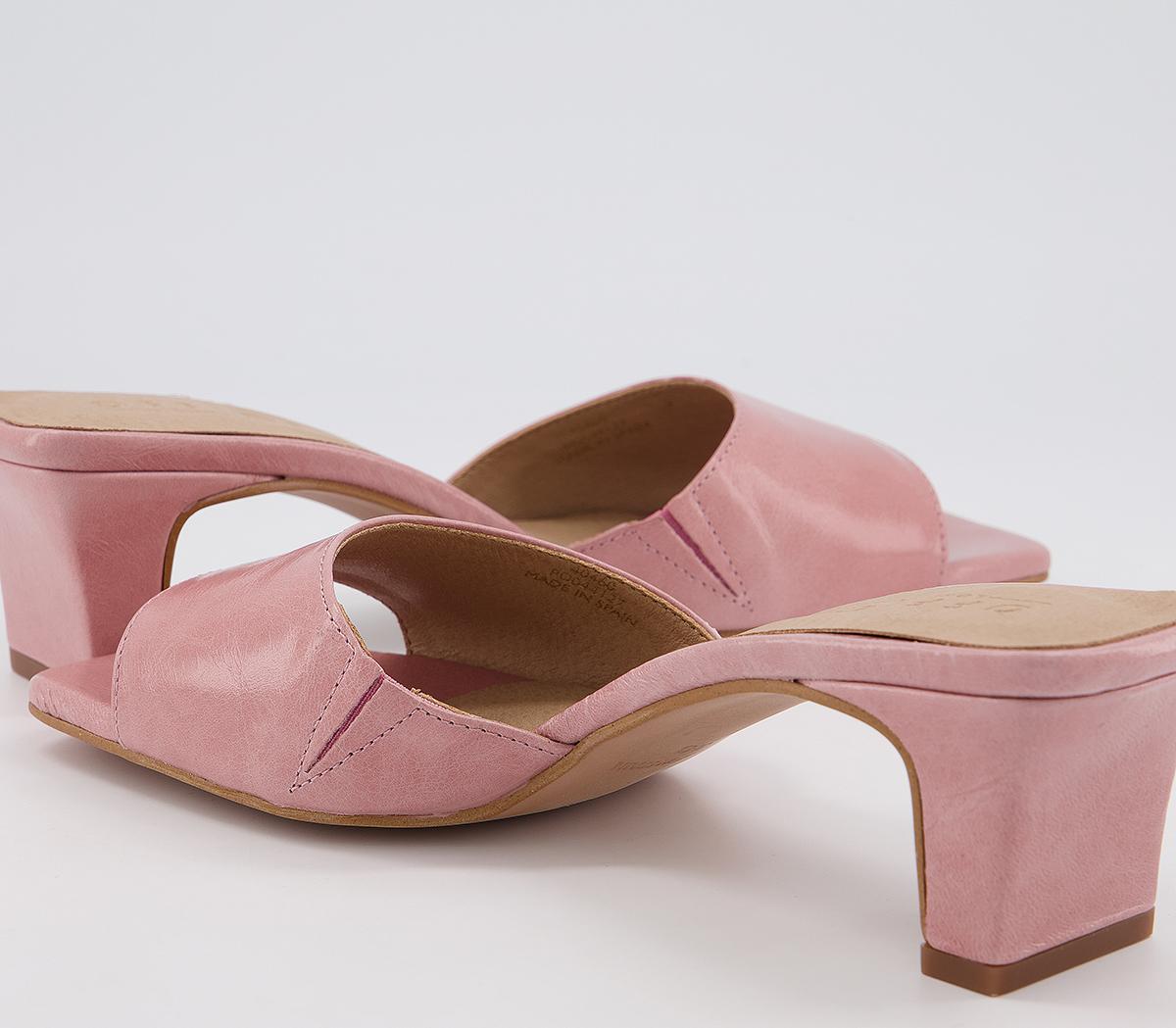OFFICE Magna Low Heel Mules Pink Leather - Mid Heels