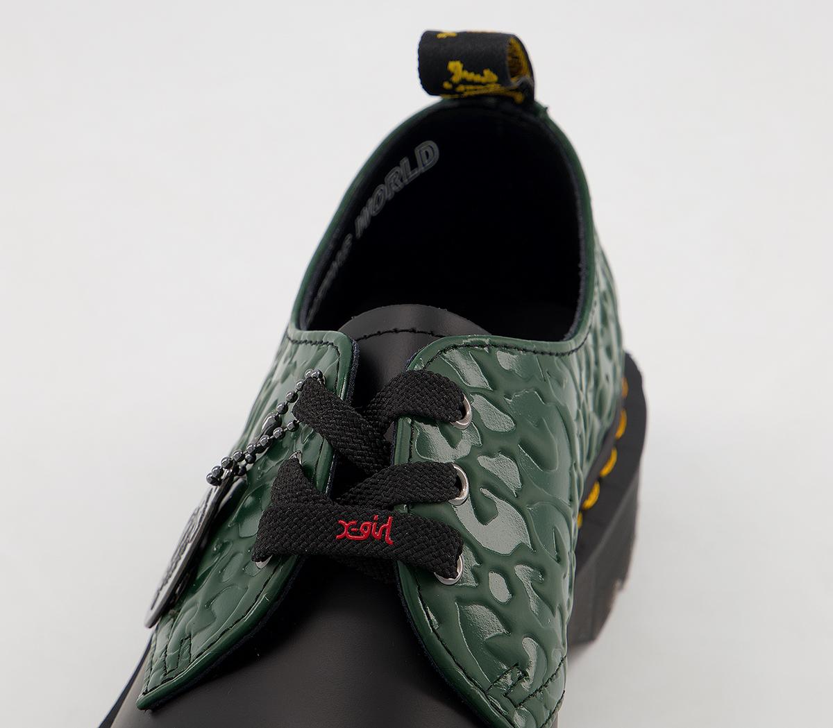 Dr. Martens X-girl 1461 Bex Black Smooth Green Leopard Gloss 