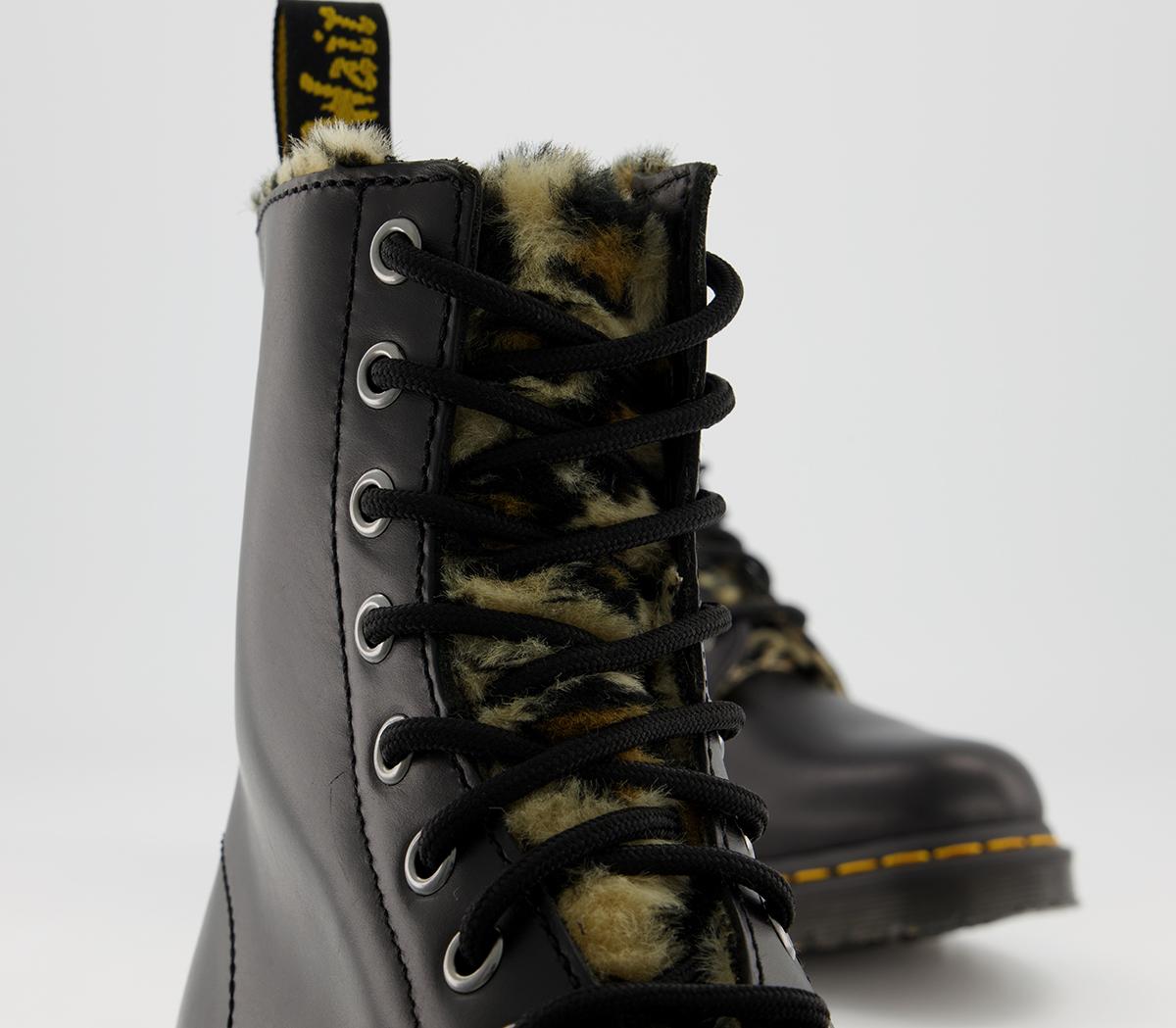 Martens 1460 Serena Fur Boots Black Leopard Fur Women's