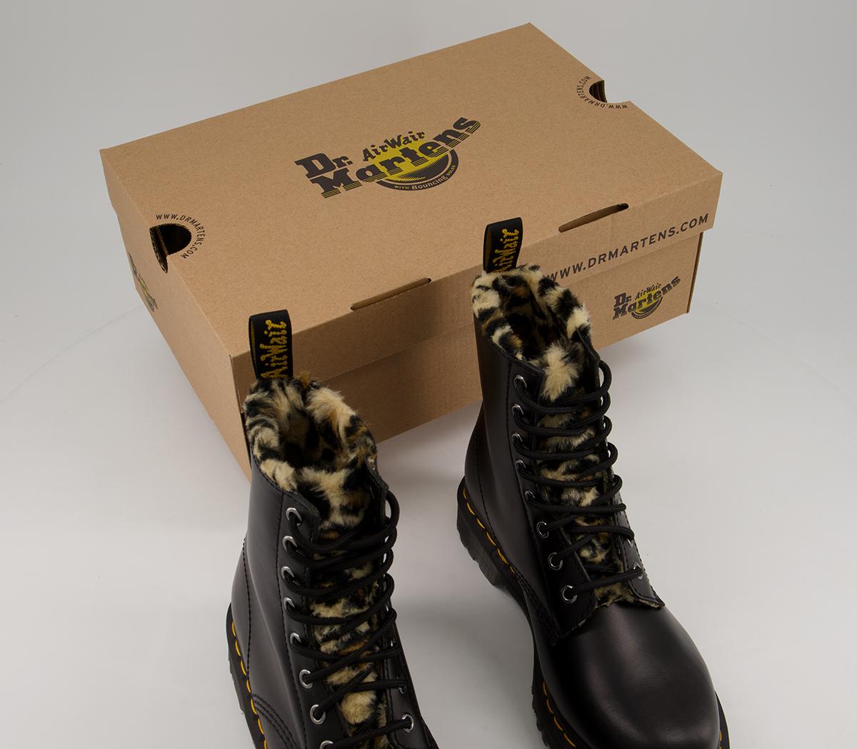 Martens 1460 Serena Fur Boots Black Leopard Fur Women's - Main Image