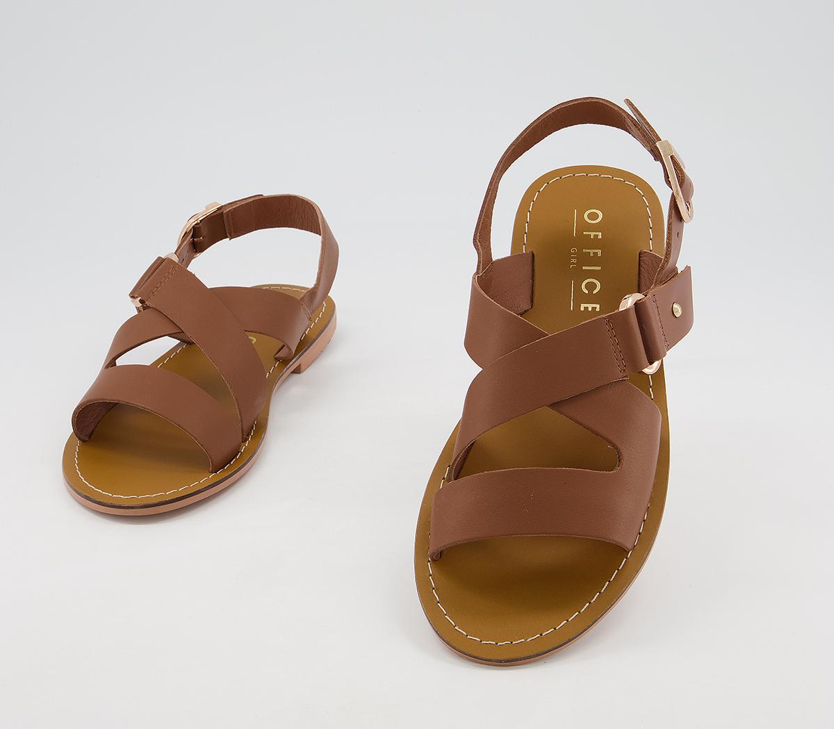 OFFICE Scarlet Cross Strap Sandals Tan Leather Women’s Sandals