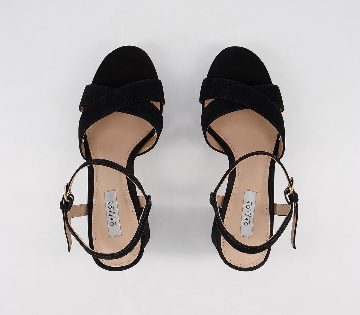 OFFICE Highlight Cross Strap Platform Heels Black Nubuck High Heels