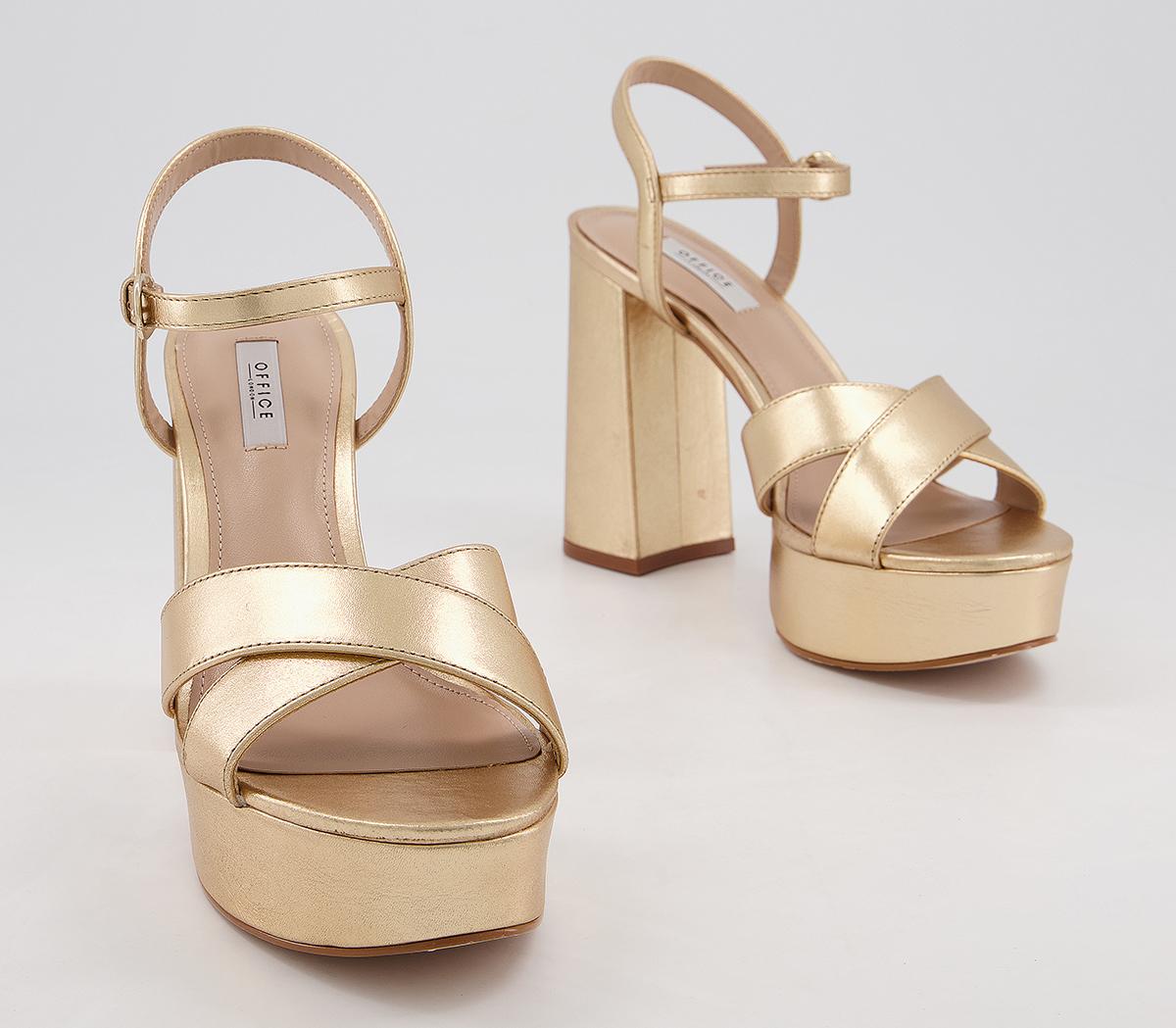 OFFICEHighlight Cross Strap Platform Heels OFFICEHighlight Cross Strap Platform HeelsSoft Metallic Leather