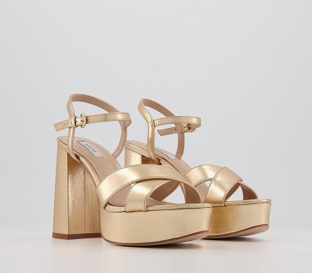 OFFICEHighlight Cross Strap Platform Heels OFFICEHighlight Cross Strap Platform HeelsSoft Metallic Leather
