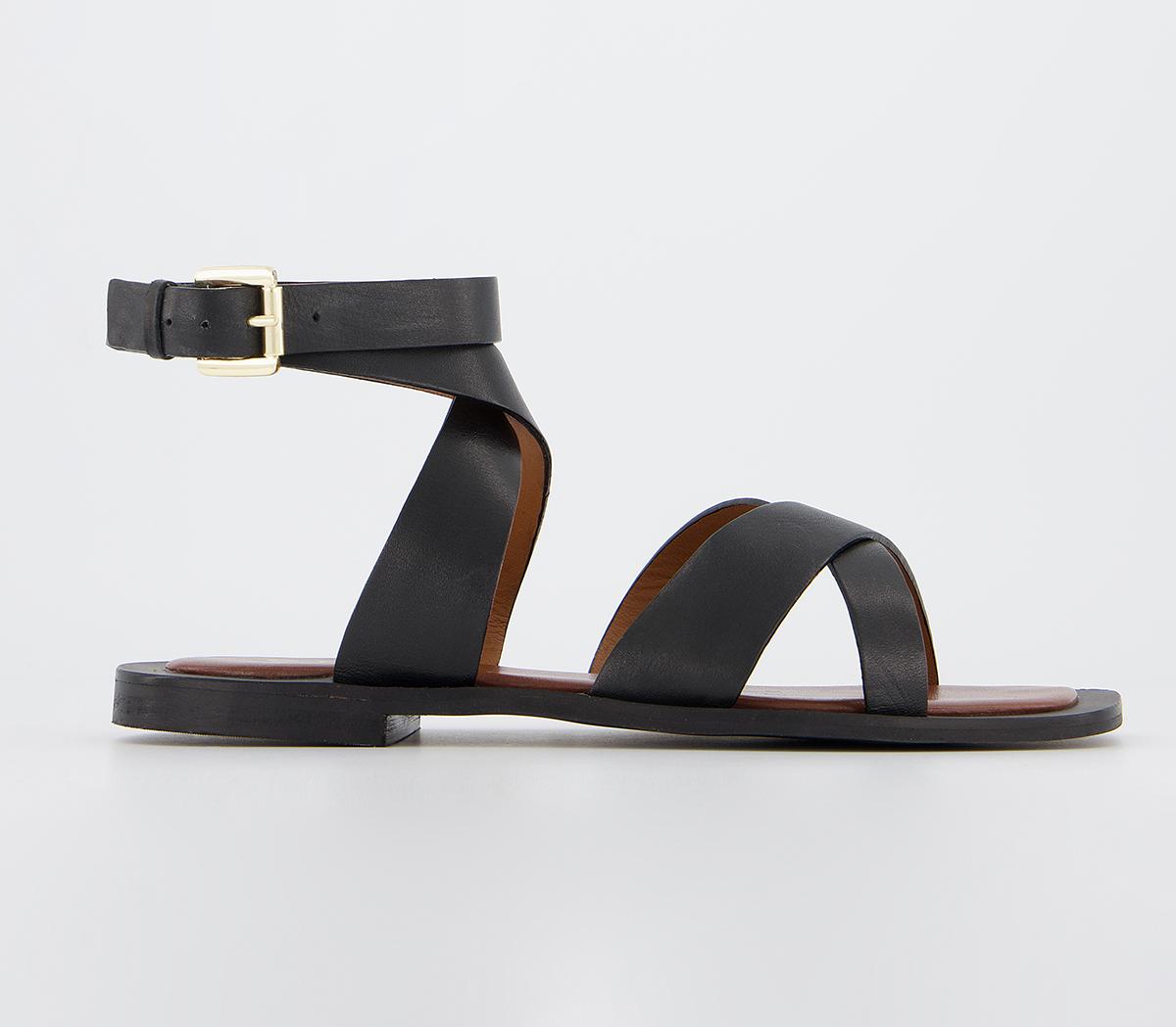 OFFICE Siren Crossover Square Toe Sandals Black Leather - Women’s Sandals