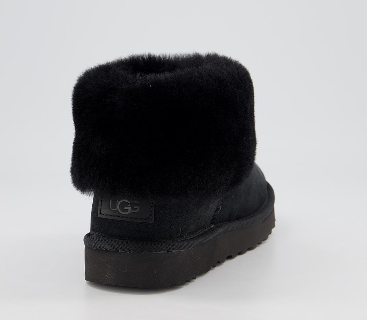 Ugg Classic Mini Fluff Boots Black Womens Ankle Boots 