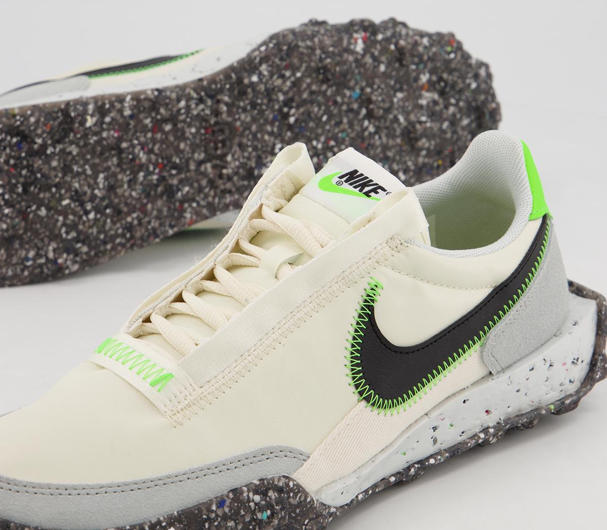Nike Waffle Racer Crater Trainers Nike Waffle Racer Crater Trainers Pale Ivory Black Electric Green Photon Dust White