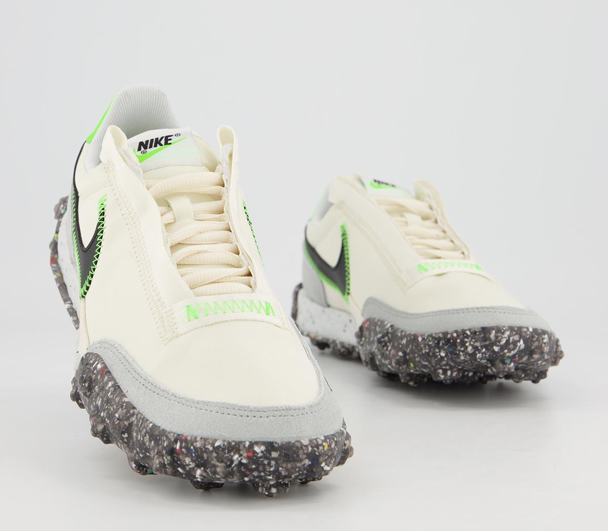 Nike Waffle Racer Crater Trainers Nike Waffle Racer Crater Trainers Pale Ivory Black Electric Green Photon Dust White