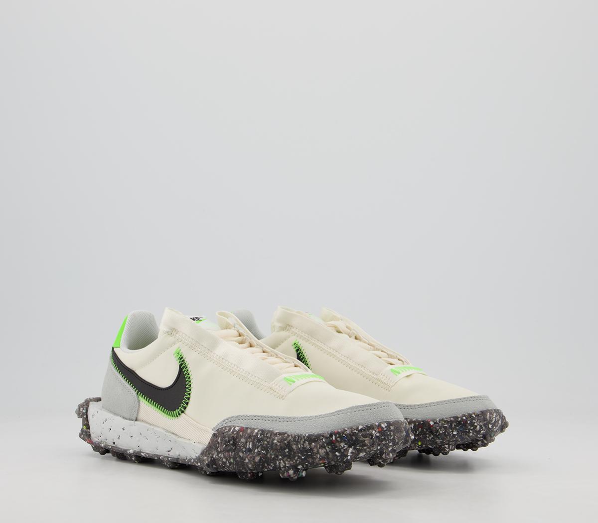 Nike Waffle Racer Crater Trainers Nike Waffle Racer Crater Trainers Pale Ivory Black Electric Green Photon Dust White