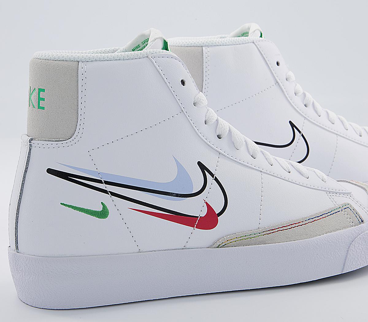 Nike Blazer Mid '77 Gs Trainers Nike Blazer Mid '77 Gs Trainers White Green Black Chile Red Wolf Grey