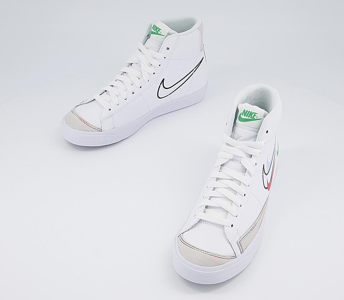 Nike Blazer Mid '77 Gs Trainers Nike Blazer Mid '77 Gs Trainers White Green Black Chile Red Wolf Grey