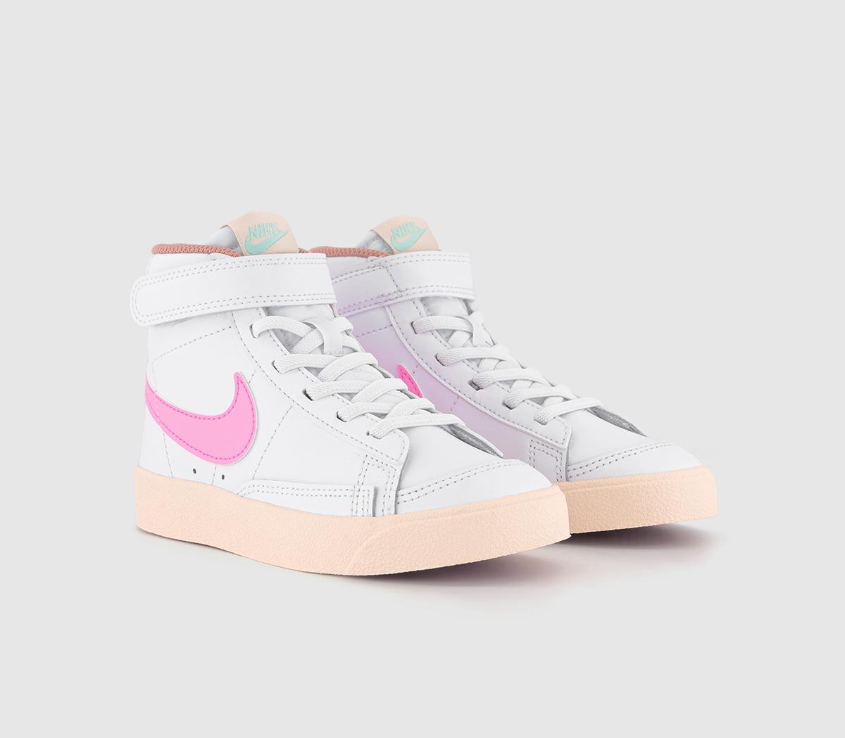Nike Kids Blazer Mid ’77 Ps Trainers White Pink Spell Guava Ice Jade, 2