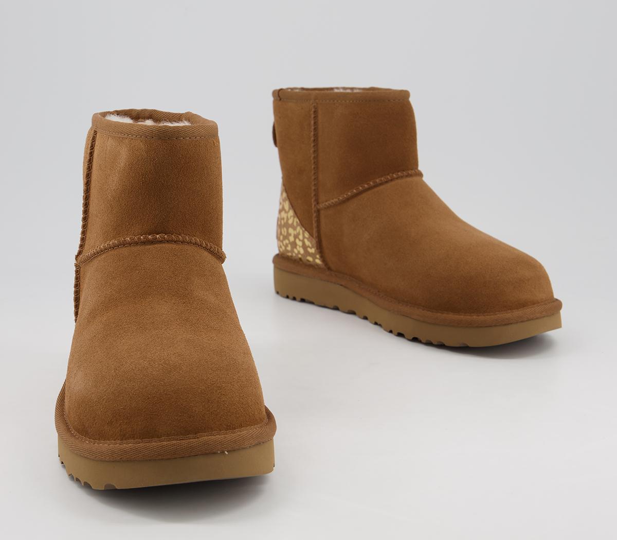 UGG Classic Mini Metallic Leopard Boots Chestnut - Women's Ankle Boots